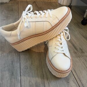 Dolce Vita Cream Platform Lace-Up Sneakers with Tan Trim